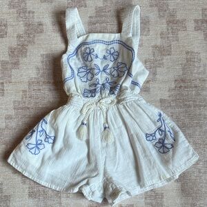 Curious by Peek Embroidered White and Blue Kids Romper size 6-9M